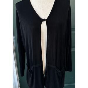 Flax Black Slinky Knit Travel Cardigan Sz S Pocket Front Wrinkle Free Layering